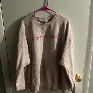 "I'm just a girl." Gildan Pink Crewneck Sweater Soft Cotton Classic